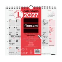 Finocam Neutro Calendario de Pared - Anual 2027 - Mes Vista - Formato M - 265x245mm - Espiral Doble - Papel de 120g/m2 - Espacio para Escribir - Color Rojo y Blanco