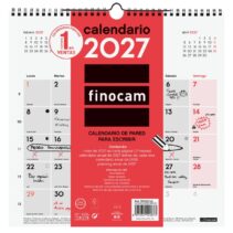 Finocam Neutro Calendario de Pared - Anual 2027 - Mes Vista - 300x300mm - Espiral Doble - Papel de 120g/m2 - Espacio para Escribir - Color Rojo y Blanco