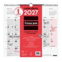 Finocam Neutro Calendario de Pared - Anual 2027 - Mes Vista - Formato L - 340x320mm - Espiral Doble - Papel de 120g/m2 - Espacio para Escribir - Color Rojo y Blanco