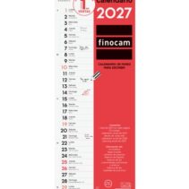 Finocam Neutro Calendario de Pared - Anual 2027 - Mes Vista - Formato L - 155x430mm - Espiral Doble - Papel de 120g/m2 - Espacio para Escribir - Color Rojo y Blanco