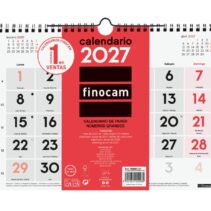 Finocam Neutro Calendario de Pared - Anual 2027 - Mes Vista - Formato M - 300x210mm - Espiral Doble - Papel de 120g/m2 - Numeros Grandes - Color Rojo y Blanco