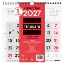 Finocam Neutro Calendario de Pared en Catalan - Anual 2027 - Mes Vista - 300x300mm - Espiral Doble - Papel de 120g/m2 - Numeros Grandes - Color Rojo y Blanco