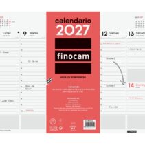 Finocam Neutro Vade Calendario - Anual 2027 - Semana Vista Vertical - 420x310mm - Encolado - Papel de 90g/m2 - Espacio para Notas - Color Rojo y Blanco