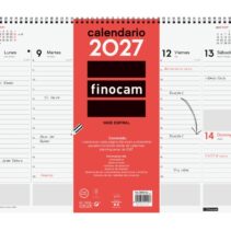 Finocam Neutro Vade Calendario - Anual 2027 - Semana Vista Vertical - 420x310mm - Espiral Doble - Papel de 90g/m2 - Espacio para Notas - Tapas de Polipropileno - Color Rojo y Blanco