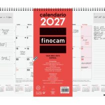 Finocam Neutro Vade Calendario - Anual 2027 - Mes Vista - 420x310mm - Espiral Doble - Papel de 150g/m2 - Espacio para Escribir - Color Rojo y Blanco