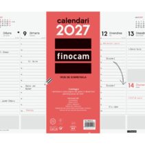 Finocam Neutro Vade Calendario en Catalan - Anual 2027 - Semana Vista Vertical - 420x310mm - Encolado - Papel de 90g/m2 - Espacio para Notas - Color Rojo y Blanco