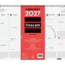 Finocam Neutro Vade Calendario en Catalan - Anual 2027 - Semana Vista Vertical - 420x310mm - Espiral Doble - Papel de 90g/m2 - Espacio para Notas - Tapas de Polipropileno - Color Rojo y Blanco