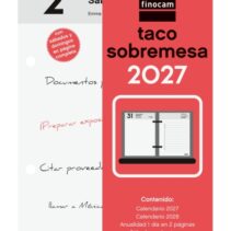 Finocam Neutro Taco Calendario de Sobremesa - Anual 2027 - 2 Paginas por Dia - 85x120mm - Papel de 70g/m2 - Color Rojo y Blanco