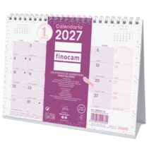 Finocam Trendy Chic Calendario de Sobremesa - Anual 2027 - Mes Vista - Formato S - 210x150mm - Espiral Doble - Papel de 120g/m2 - Espacio para Escribir - Color Morado