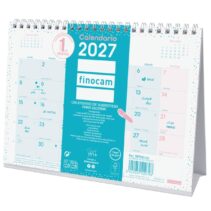 Finocam Trendy Chic Calendario de Sobremesa - Anual 2027 - Mes Vista - Formato S - 210x150mm - Espiral Doble - Papel de 120g/m2 - Espacio para Escribir - Color Turquesa
