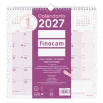 Finocam Chic Calendario de Pared - Anual 2027 - Mes Vista - 300x300mm - Espiral Doble - Papel de 120g/m2 - Espacio para Escribir - Color Morado