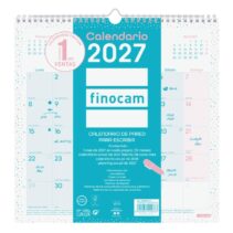 Finocam Chic Calendario de Pared - Anual 2027 - Mes Vista - 300x300mm - Espiral Doble - Papel de 120g/m2 - Espacio para Escribir - Color Turquesa