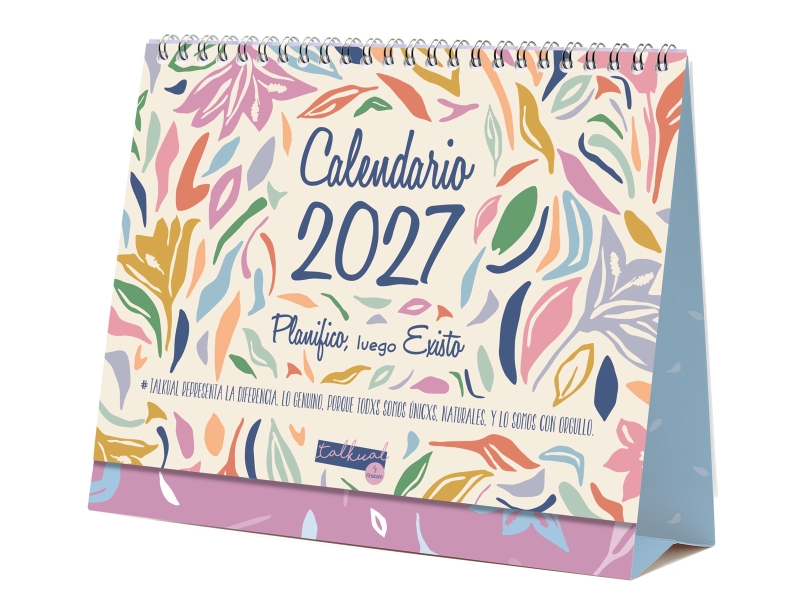 Finocam Talkual Calendario de Sobremesa - Anual 2027 - Mes Vista - Formato S - 210x150mm - Espiral Doble - Papel de 135g/m2 - Espacio para Escribir - Ilustraciones Surtidas