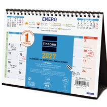 Finocam Color Calendario de Sobremesa - Anual 2027 - Mes Vista - Formato S - 210x150mm - Espiral Doble - Papel de 120g/m2 - Espacio para Escribir - Color Azul y Blanco