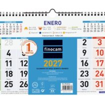 Finocam Color Calendario de Pared - Anual 2027 - Mes Vista - Formato M - 300x210mm - Espiral Doble - Papel de 120g/m2 - Numeros Grandes - Color Azul y Blanco