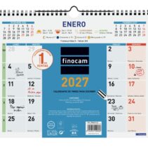 Finocam Color Calendario de Pared - Anual 2027 - Mes Vista - 300x247mm - Espiral Doble - Papel de 120g/m2 - Espacio para Escribir - Color Azul y Blanco