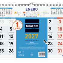 Finocam Color Calendario de Pared - Anual 2027 - Mes Vista - Formato L - 430x310mm - Espiral Doble - Papel de 120g/m2 - Color Azul y Blanco