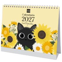 Finocam Sarah Meyer-Delius Calendario de Sobremesa - Anual 2027 - Mes Vista - Formato S - 210x150mm - Espiral Doble - Papel de 170g/m2 - Ilustraciones Surtidas - Espacio para Notas