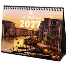 Finocam Venecia Calendario de Sobremesa Internacional - 16 Meses 26/27 - Mes Vista - Formato S - 210x150mm - Espiral Doble - Papel de 170g/m2 - Imagenes Tematicas Surtidas - Multilenguaje