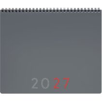Finocam Planificador de Sobremesa Internacional - Anual 2027 - Mes Vista - 250x200mm - Espiral Doble - Tapa de Polipropileno - Esquinas Microperforadas - Papel de 190g/m2 - Color Gris
