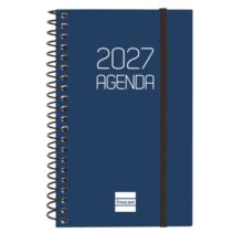 Finocam Espiral Basics Opaque Agenda - Anual 2027 - Semana Vista Horizontal - Formato E3 - 79x127mm - Espiral - Tapa de Polipropileno - Esquinas Microperforadas - Papel de 80g/m2 - Color Azul