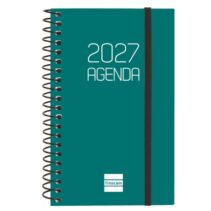 Finocam Espiral Basics Opaque Agenda - Anual 2027 - Semana Vista Horizontal - Formato E3 - 79x127mm - Espiral - Tapa de Polipropileno - Esquinas Microperforadas - Papel de 80g/m2 - Color Verde
