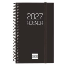 Finocam Espiral Basics Opaque Agenda - Anual 2027 - Semana Vista Horizontal - Formato E3 - 79x127mm - Espiral - Tapa de Polipropileno - Esquinas Microperforadas - Papel de 80g/m2 - Color Negro
