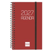 Finocam Espiral Basics Opaque Agenda - Anual 2027 - Semana Vista Horizontal - Formato E3 - 79x127mm - Espiral - Tapa de Polipropileno - Esquinas Microperforadas - Papel de 80g/m2 - Color Burdeos
