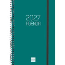 Finocam Espiral Basics Opaque Agenda - Anual 2027 - Semana Vista Horizontal - Formato E5 - 117x181mm - Espiral - Tapa de Polipropileno - Esquinas Microperforadas - Papel de 80g/m2 - Color Verde