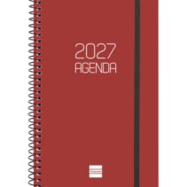 Finocam Espiral Basics Opaque Agenda - Anual 2027 - Semana Vista Horizontal - Formato E5 - 117x181mm - Espiral - Tapa de Polipropileno - Esquinas Microperforadas - Papel de 80g/m2 - Color Burdeos