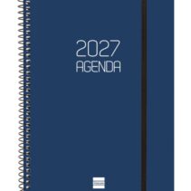 Finocam Espiral Basics Opaque Agenda - Anual 2027 - Semana Vista Horizontal - Formato E10 - 155x212mm - Espiral - Tapa de Polipropileno - Esquinas Microperforadas - Papel de 80g/m2 - Color Azul