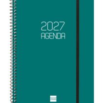 Finocam Espiral Basics Opaque Agenda - Anual 2027 - Semana Vista Horizontal - Formato E10 - 155x212mm - Espiral - Tapa de Polipropileno - Esquinas Microperforadas - Papel de 80g/m2 - Color Verde