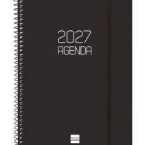 Finocam Espiral Basics Opaque Agenda - Anual 2027 - Semana Vista Horizontal - Formato E10 - 155x212mm - Espiral - Tapa de Polipropileno - Esquinas Microperforadas - Papel de 80g/m2 - Color Negro