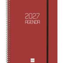 Finocam Espiral Basics Opaque Agenda - Anual 2027 - Semana Vista Horizontal - Formato E10 - 155x212mm - Espiral - Tapa de Polipropileno - Esquinas Microperforadas - Papel de 80g/m2 - Color Burdeos