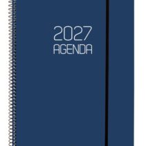 Finocam Espiral Basics Opaque Agenda Profesional - Anual 2027 - Semana Vista Vertical - Formato E40 - 210x297mm - Espiral - Tapa de Polipropileno - Esquinas Microperforadas - Papel de 80g/m2 - Color Azul