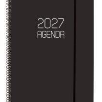 Finocam Espiral Basics Opaque Agenda Profesional - Anual 2027 - Semana Vista Vertical - Formato E40 - 210x297mm - Espiral - Tapa de Polipropileno - Esquinas Microperforadas - Papel de 80g/m2 - Color Negro