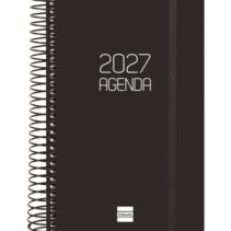 Finocam Espiral Basics Opaque Agenda - Anual 2027 - 1 Dia por Pagina - Formato E5 - 117x181mm - Espiral - Tapa de Polipropileno - Esquinas Microperforadas - Papel de 70g/m2 - Color Negro