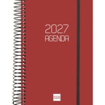 Finocam Espiral Basics Opaque Agenda - Anual 2027 - 1 Dia por Pagina - Formato E5 - 117x181mm - Espiral - Tapa de Polipropileno - Esquinas Microperforadas - Papel de 70g/m2 - Color Burdeos