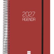 Finocam Espiral Basics Opaque Agenda - Anual 2027 - 1 Dia por Pagina - Formato E10 - 155x212mm - Espiral - Tapa de Polipropileno - Esquinas Microperforadas - Papel de 70g/m2 - Color Burdeos