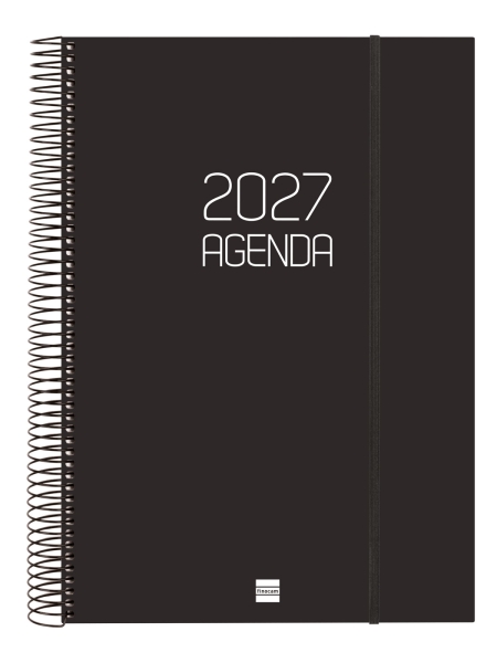 Finocam Espiral Basics Opaque Agenda - Anual 2027 - 1 Dia por Pagina - Formato E40 - 210x297mm - Espiral - Tapa de Polipropileno - Esquinas Microperforadas - Papel de 70g/m2 - Color Negro