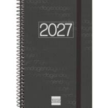 Finocam Espiral Basics Year Agenda - Anual 2027 - Semana Vista Horizontal - Formato E5 - 117x181mm - Espiral - Tapa de Polipropileno - Esquinas Microperforadas - Papel de 80g/m2 - Color Negro