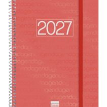Finocam Espiral Basics Year Agenda - Anual 2027 - Semana Vista Horizontal - Formato E10 - 155x212mm - Espiral - Tapa de Polipropileno - Esquinas Microperforadas - Papel de 80g/m2 - Color Rojo