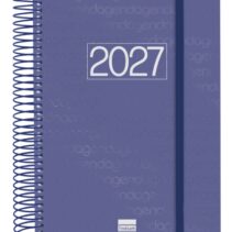 Finocam Espiral Basics Year Agenda en Catalan - Anual 2027 - 1 Dia por Pagina - Formato E10 - 155x212mm - Goma Elastica - Tapa de Polipropileno - Esquinas Microperforadas - Papel de 70g/m2 - Color Azul