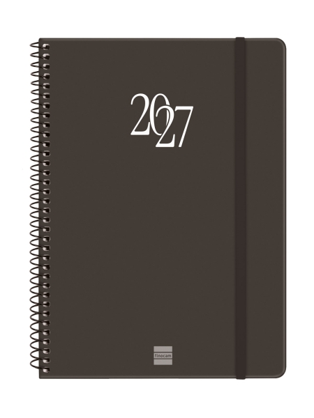 Finocam Espiral Basics My Agenda en Catalan - Anual 2027 - Semana Vista Horizontal - 155x212mm - Goma Elastica - Tapa Dura de Carton Forrado - Esquinas Microperforadas - Papel de 80g/m2 - Color Negro