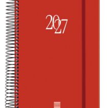 Finocam Espiral Basics My Agenda - Anual 2027 - 1 Dia por Pagina - Formato E10 - 155x212mm - Espiral - Tapa Dura de Carton Forrado - Esquinas Microperforadas - Papel de 70g/m2 - Color Rojo