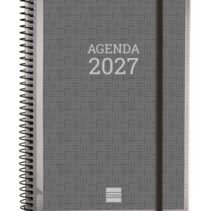 Finocam Basics Personalizable Agenda en Catalan - Anual 2027 - Semana Vista Horizontal - Formato E10 - 155x212mm - Espiral - Tapa de Polipropileno - Esquinas Microperforadas - Papel de 80g/m2 - Color Gris