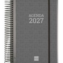Finocam Espiral Basics Personalizable Agenda - Anual 2027 - 1 Dia por Pagina - Formato E10 - 155x212mm - Espiral - Tapa de Polipropileno - Esquinas Microperforadas - Papel de 70g/m2 - Color Gris