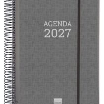 Finocam Espiral Basics Personalizable Agenda - Anual 2027 - 1 Dia por Pagina - Formato E40 - 210x297mm - Espiral - Tapa de Polipropileno - Esquinas Microperforadas - Papel de 70g/m2 - Color Gris