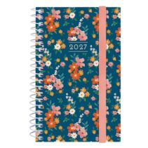 Finocam Trendy Design Collection Flora Agenda - Anual 2027 - Semana Vista Horizontal - Formato E3 - 79x127mm - Espiral - Tapa de Polipropileno - Esquinas Microperforadas - Papel de 80g/m2 - Multicolor
