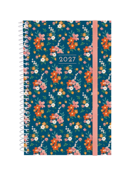 Finocam Trendy Design Collection Flora Agenda - Anual 2027 - Semana Vista Horizontal - Formato E5 - 117x181mm - Espiral - Tapa de Polipropileno - Esquinas Microperforadas - Papel de 80g/m2 - Multicolor
